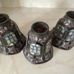 3 Vintage Style TIFFANY Style Stained Glass Shape